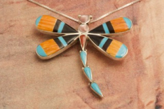 Zuni Indian Jewelry Genuine Gemstone Sterling Silver Dragonfly Pendant/ Pin